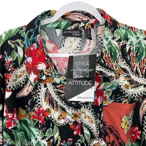 𝅺ATTITUDES by Renee Two-Print Front Pocket Shirt Floral and Paisley Print NWT - Picture 4 of 11